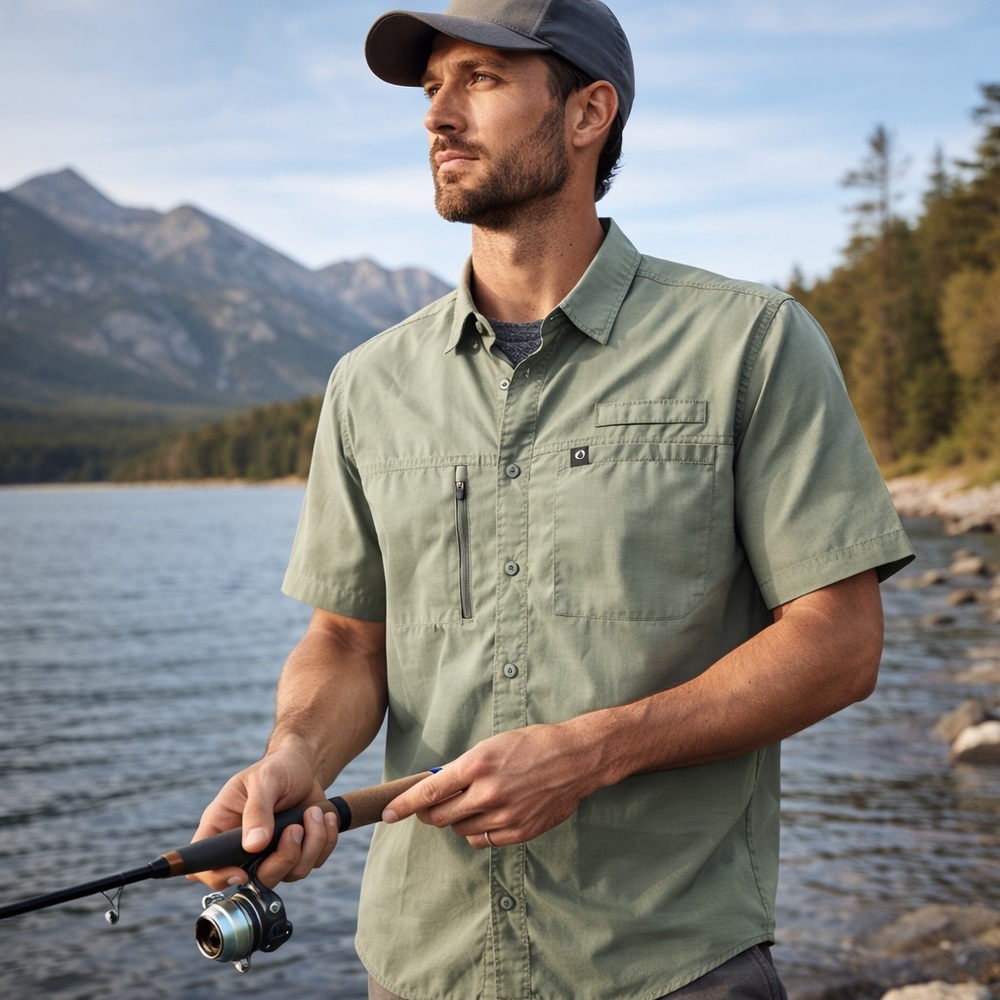 American Outdoorsman Vented Fishing Shirt Mens Small Green Lightweight Outdoor